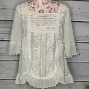 Juicy Couture White Lace 3/4 Baby Doll Top Size 10